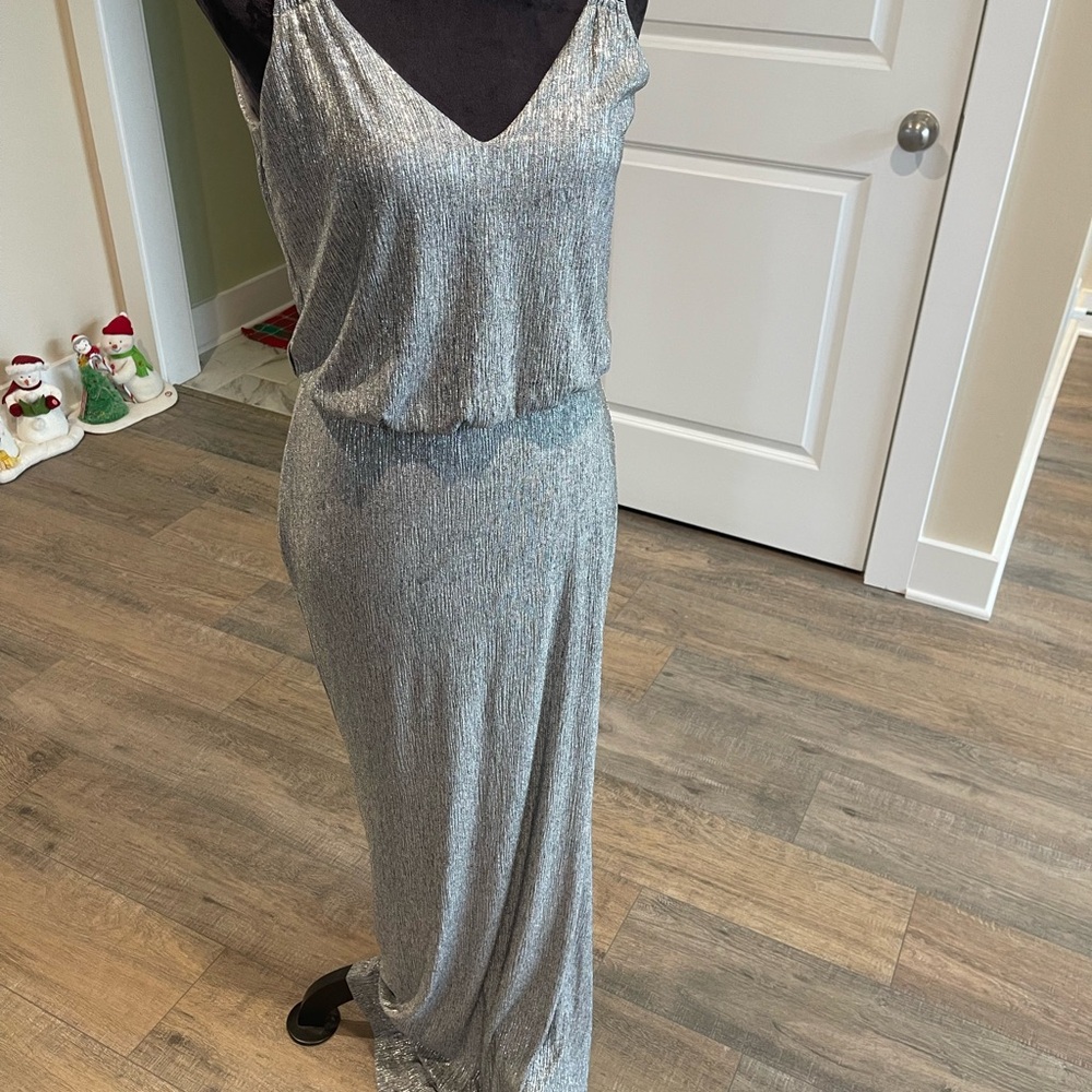Calvin Klein Metallic Silver Maxi Dress